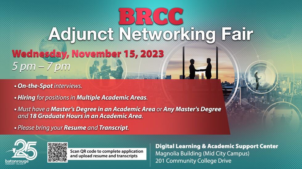 BRCC is hosting an Adjunct Networking Fair on Wednesday, Nov. 15 from 5 p.m. to 7 p.m.