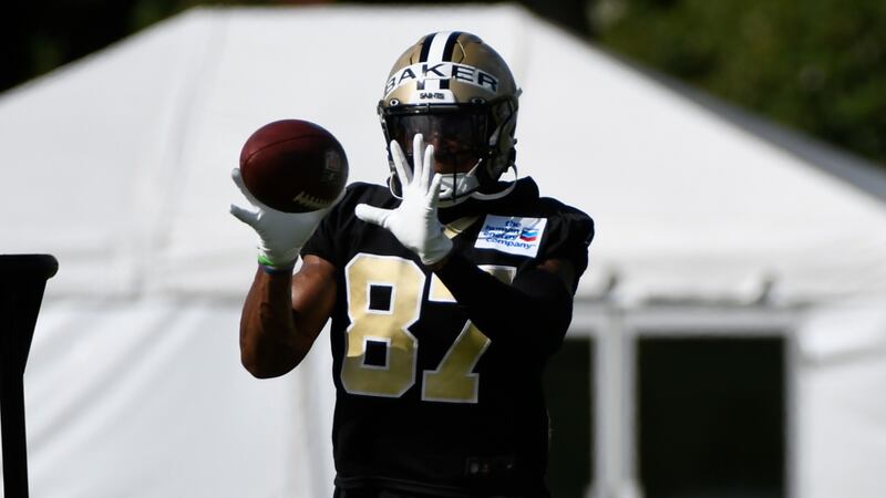 Saints wide receiver Kawaan Baker (87)
