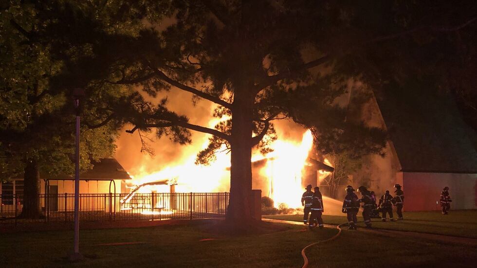 An office building was engulfed in flames Friday morning at Broadmoor UMC.