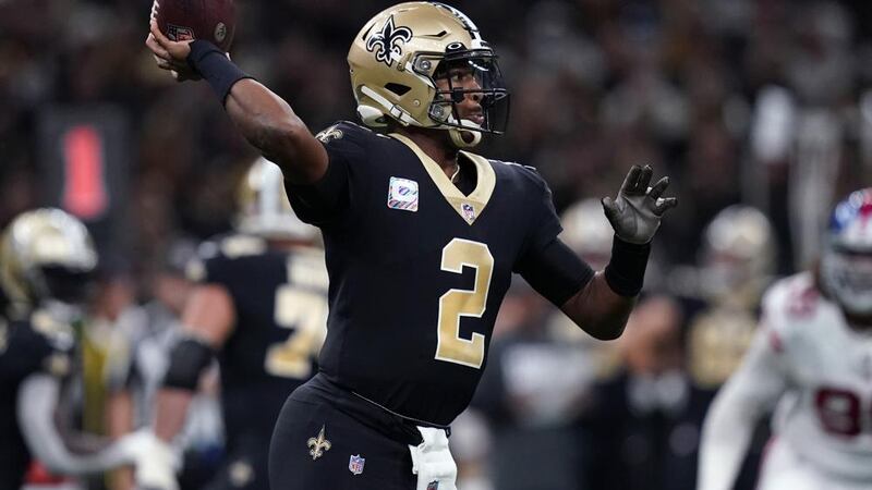 New Orleans Saints quarterback Jameis Winston (2) passes in the first half of an NFL football...
