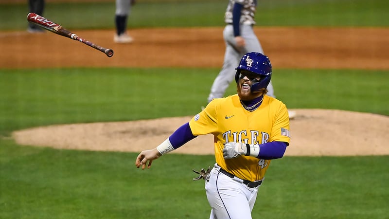 LSU third baseman Tommy White (47)