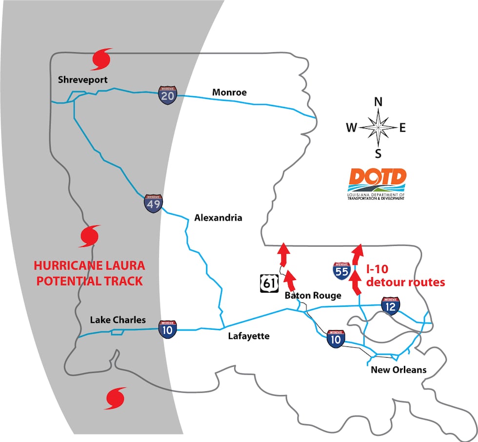 DOTD recommends taking the above routes to evacuate from southwest Louisiana ahead of...