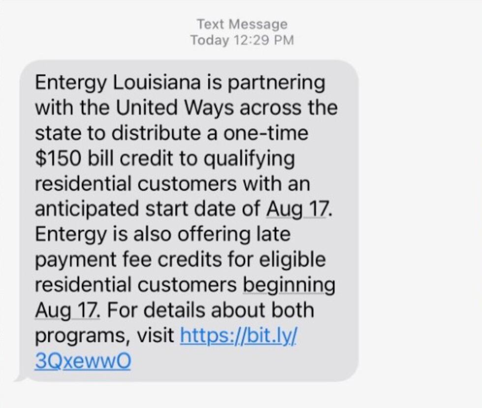 Text message sent to some Entergy customers