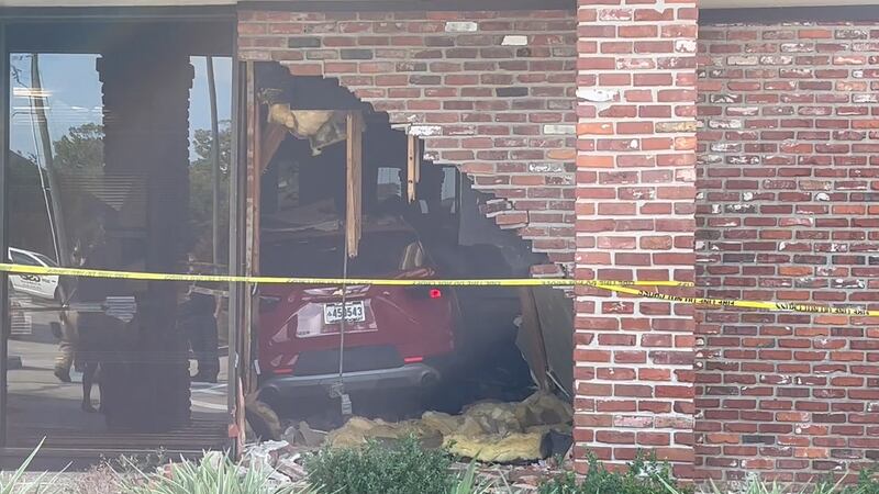 Car crashes into Chase Bank on Jones Creek Road.