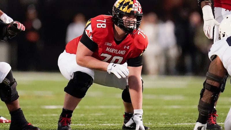 Maryland offensive lineman Mason Lunsford (78) lines up against Penn State during the second...