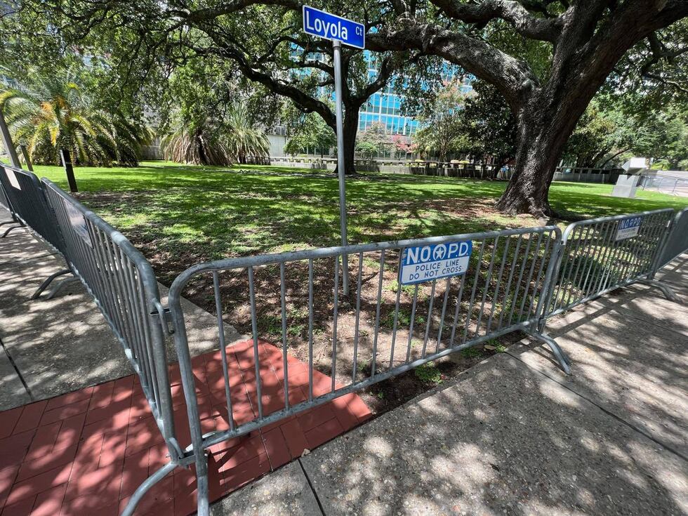 Police barricades were placed outside New Orleans Civil District Court a day ahead of a...