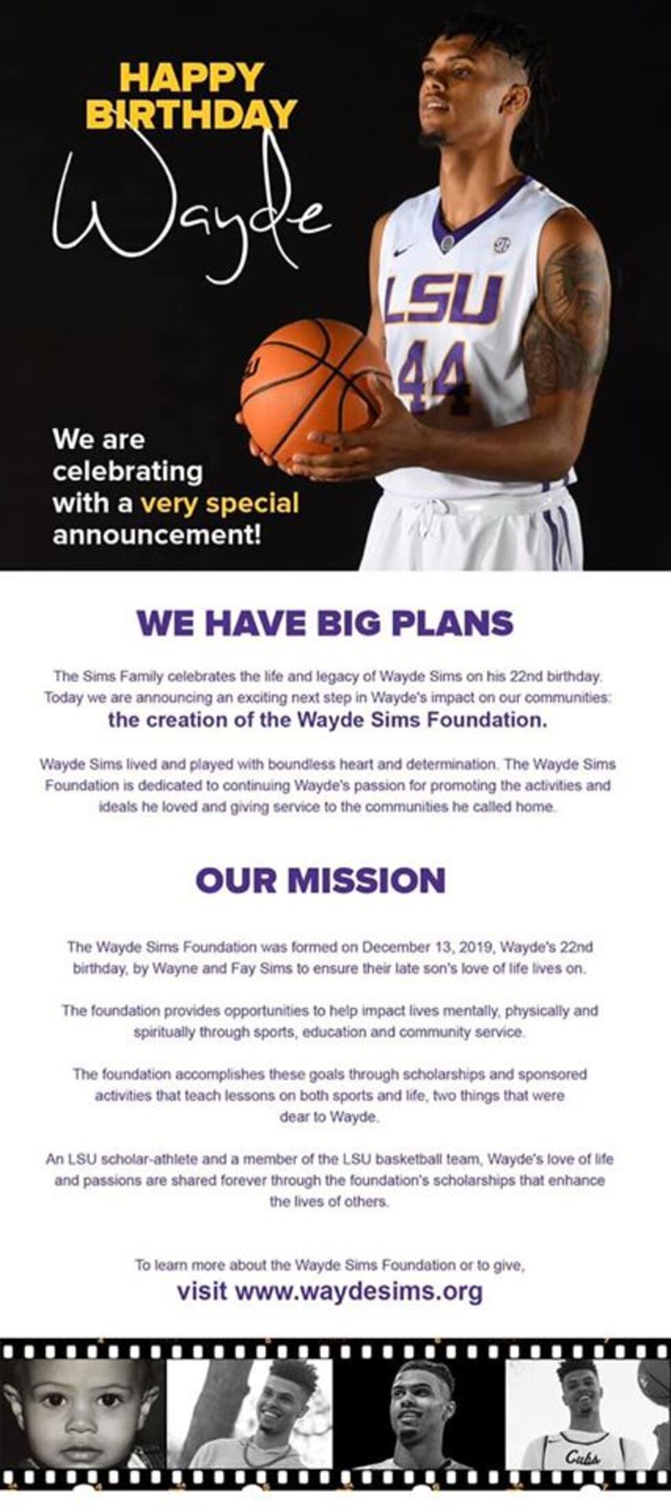 The Wayde Sims Foundation was launched on what would've been his 22nd birthday. It was started...
