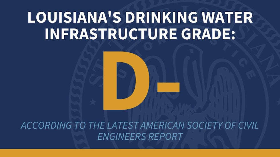 Louisiana's drinking water infasctruce has been given a "D-" by the American Society of Civil...