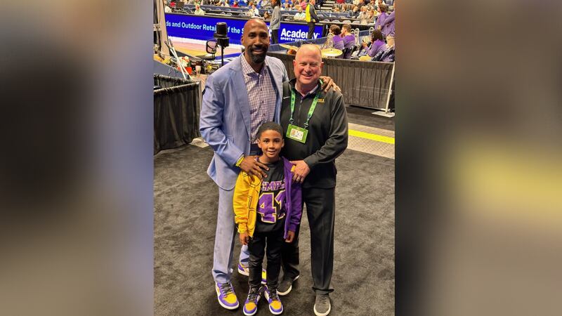 Former LSU head basketball coach John Brady (right) and Collis Temple III (left).