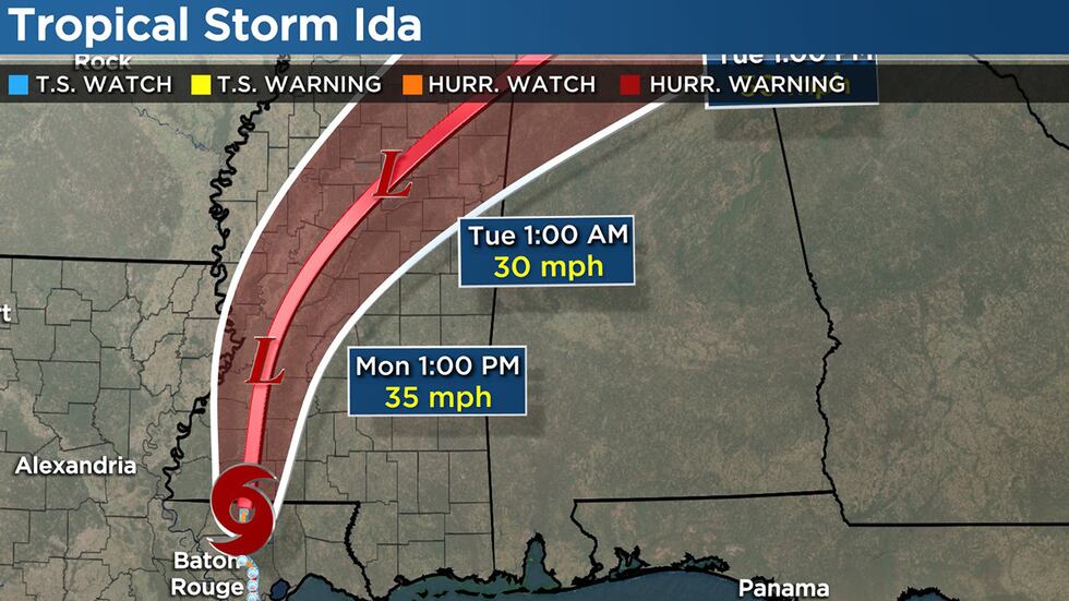 Tropical Storm Ida Forecast Track: August 30 - 4 a.m.