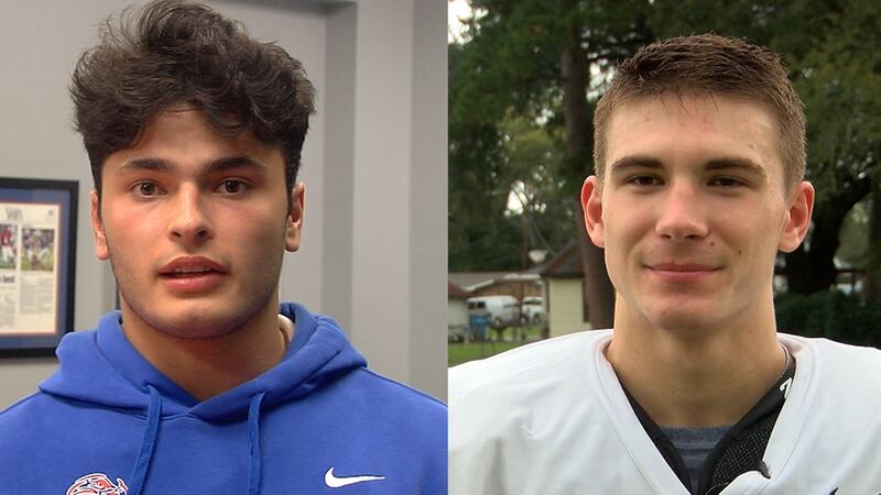 Parkview Baptist quarterback Roman Mula and Catholic Pointe Coupee athlete Matthew Langlois