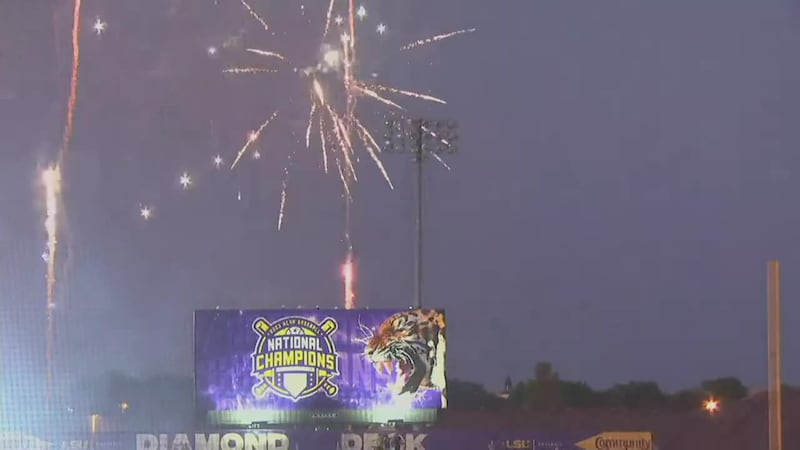 Fireworks went off after the unveiling of the new "Intimidator" in Alex Box Stadium during the...