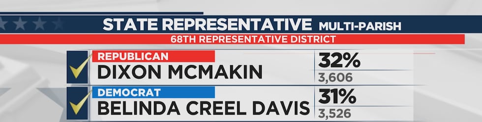 State Representative runoff between Dixon McMakin and Belinda Davis for District 68.