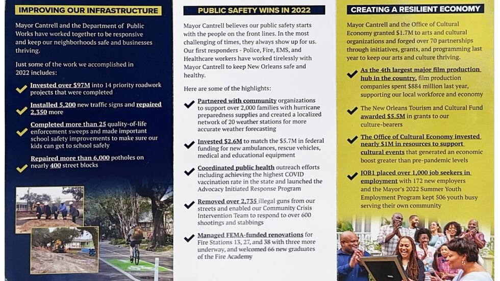 Mayor LaToya Cantrell sent out 106,000 flyers touting her administration's accomplishments in...