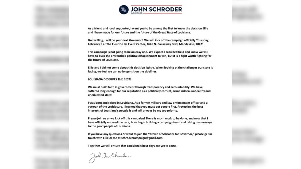 John Schroder letter