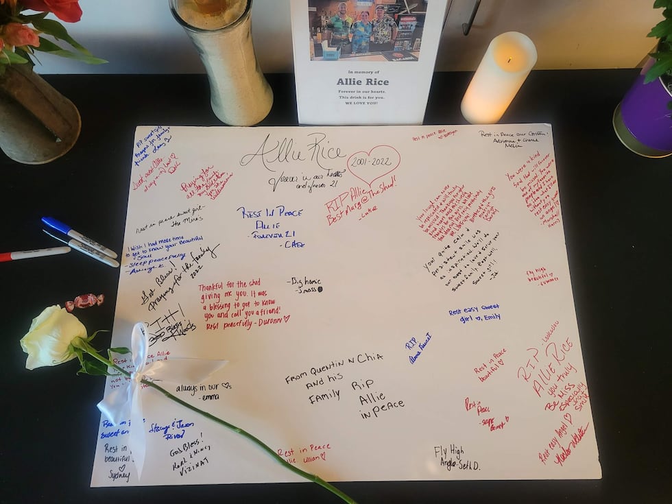 There is a tribute set up for slain LSU student Allie Rice at "The Shed," where she worked.