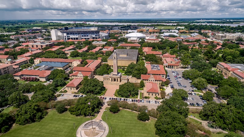 Aerial shot of the LSU campus