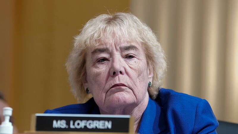 FILE - Rep. Zoe Lofgren, D-Calif., listens as the House select committee investigating the...