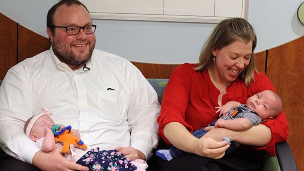 Twins reunite with fetal surgeon at Woman's Hospital (Source: WAFB)