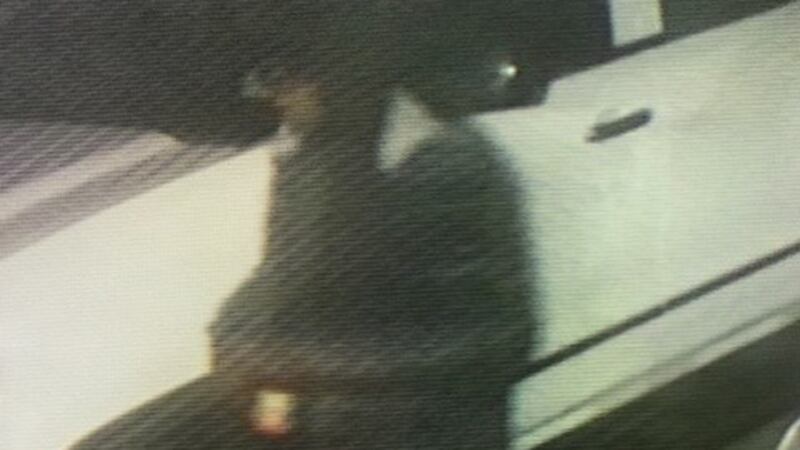 Surveillance image of person who broke into a vehicle in Baker and stole a gun from it