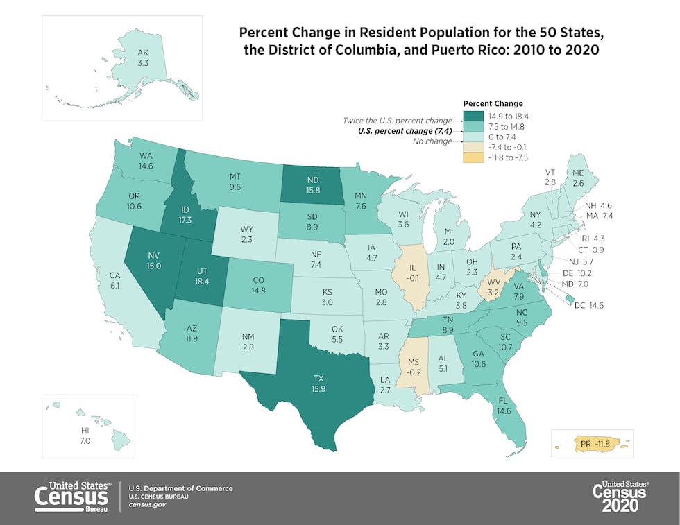 Percent Change in Resident Population for the 50 States, the District of Columbia, and Puerto...